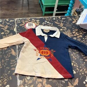 Gucci Kids Polo Shirt - Navy, Red, and Beige